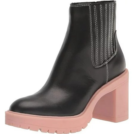 Dolce Vita Caster H2O Black/Pink Leather Pull On Block Heel Fashion Ankle Boots (Black/Pink Leather 9.5) | Walmart (US)