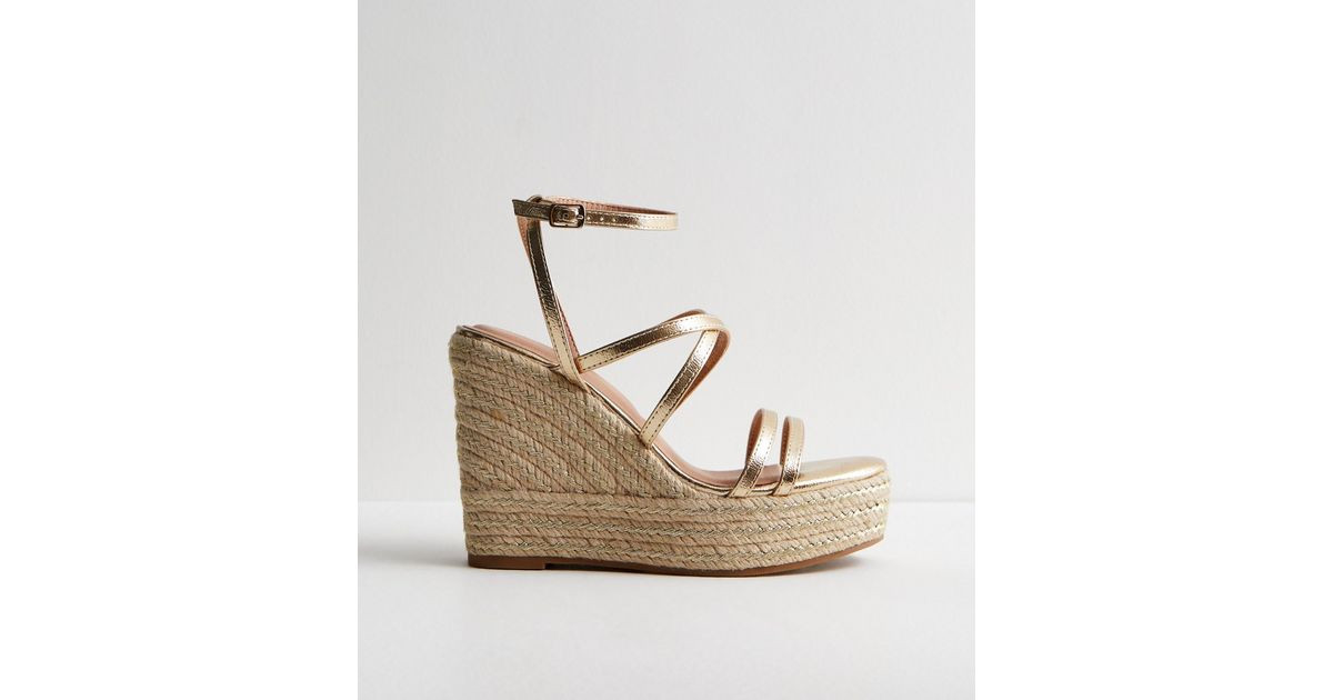 Gold Strappy Platform Espadrille Wedge Sandals | New Look | New Look (UK)