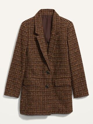 Oversized Plaid Soft-Brushed Tweed Blazer for Women | Old Navy (US)