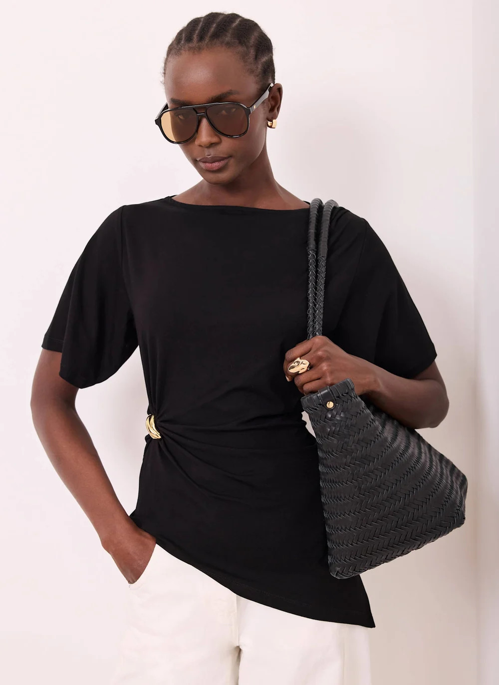 Black Gathered Detail Top | Mint Velvet