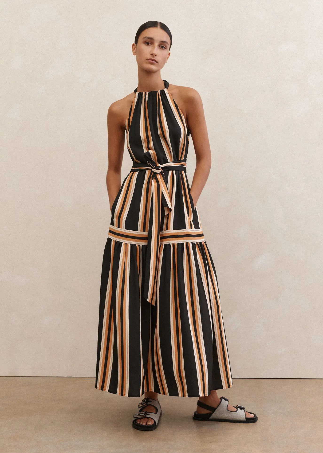 Striped Halterneck Maxi Dress + Belt | ME + EM