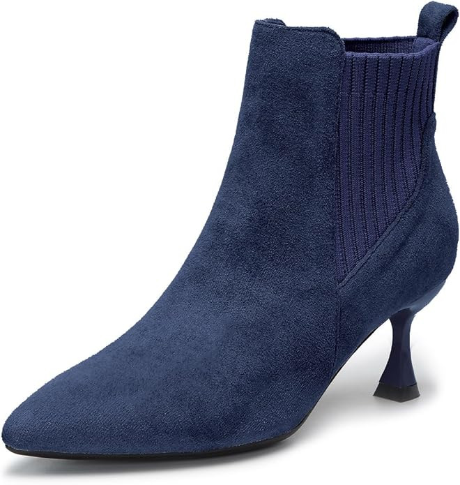 youngshow Womens Ankle Boots Pointed Toe Kitten Heels Booties Winter Knit Low Heel Dressy Booties | Amazon (US)