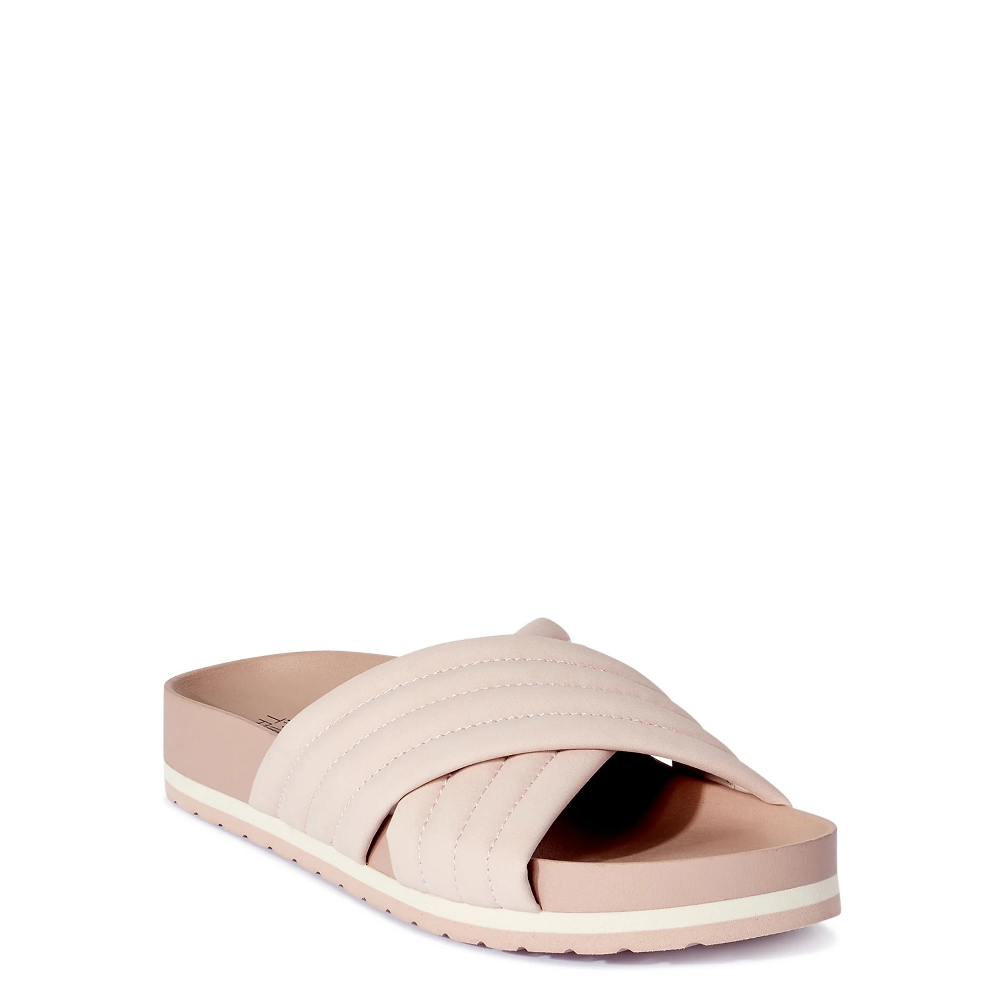 Time and Tru Women's Quilted Crossband Footbed Slide Sandals | Walmart (US)