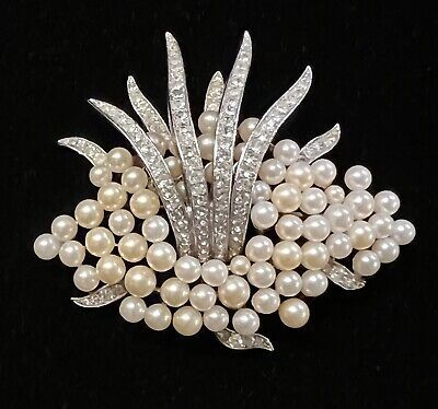 Vintage Crown Trifari Gold Tone Faux Pearls & Rhinestone Layered Brooch AS IS  | eBay | eBay US