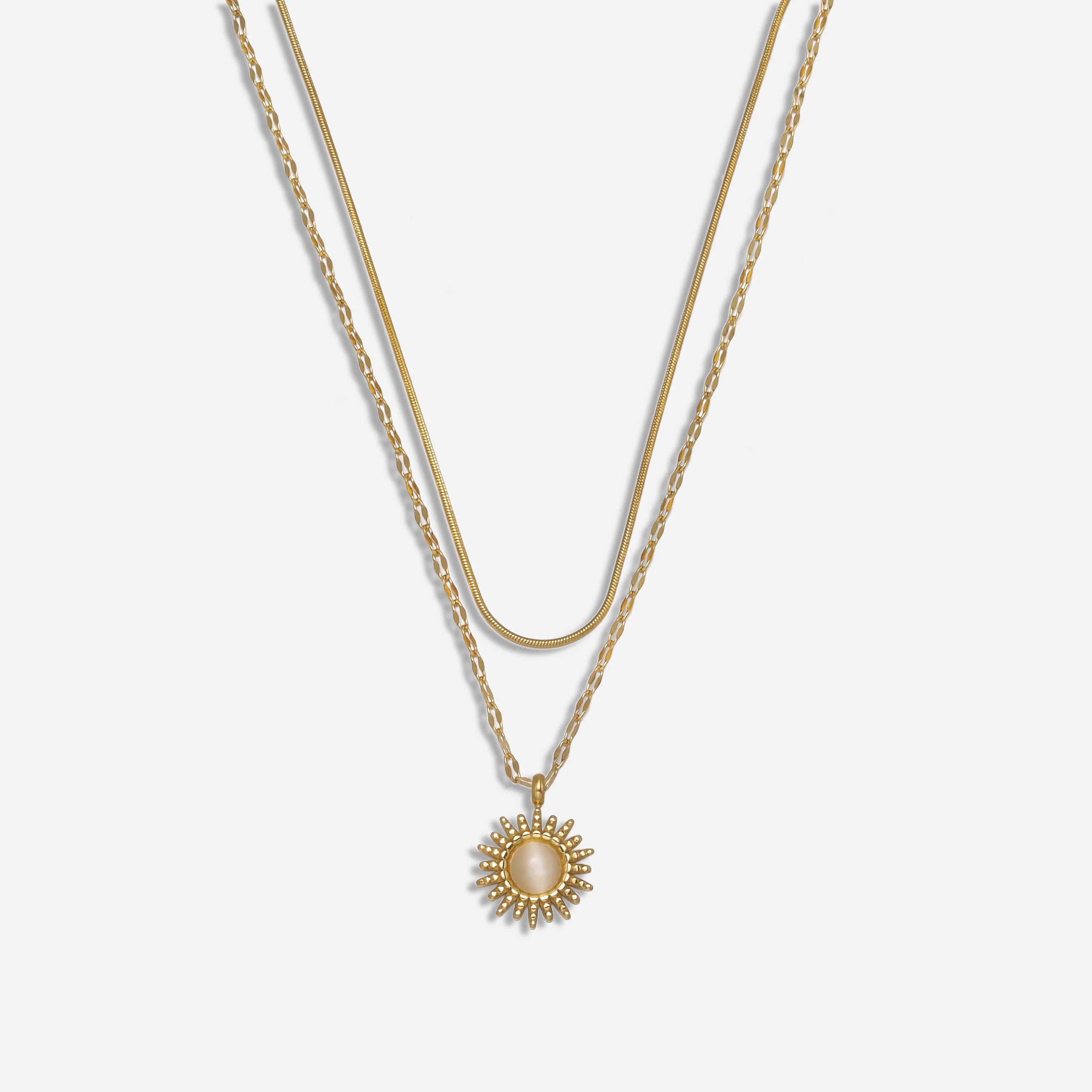 Dawn Sun Pendant Layered Gold Necklace | Victoria Emerson