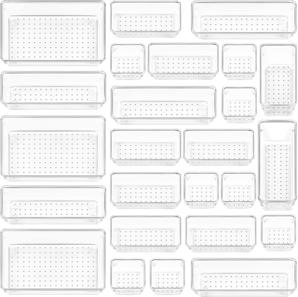 Vtopmart 25 PCS Clear Plastic Drawer Organizers Set, 4-Size Versatile Bathroom and Vanity Drawer ... | Amazon (US)