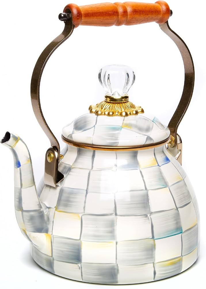 MACKENZIE-CHILDS Enamel Tea Kettle, Stylish Tea Kettle for Stovetop, Grey-and-White Sterling Chec... | Amazon (US)