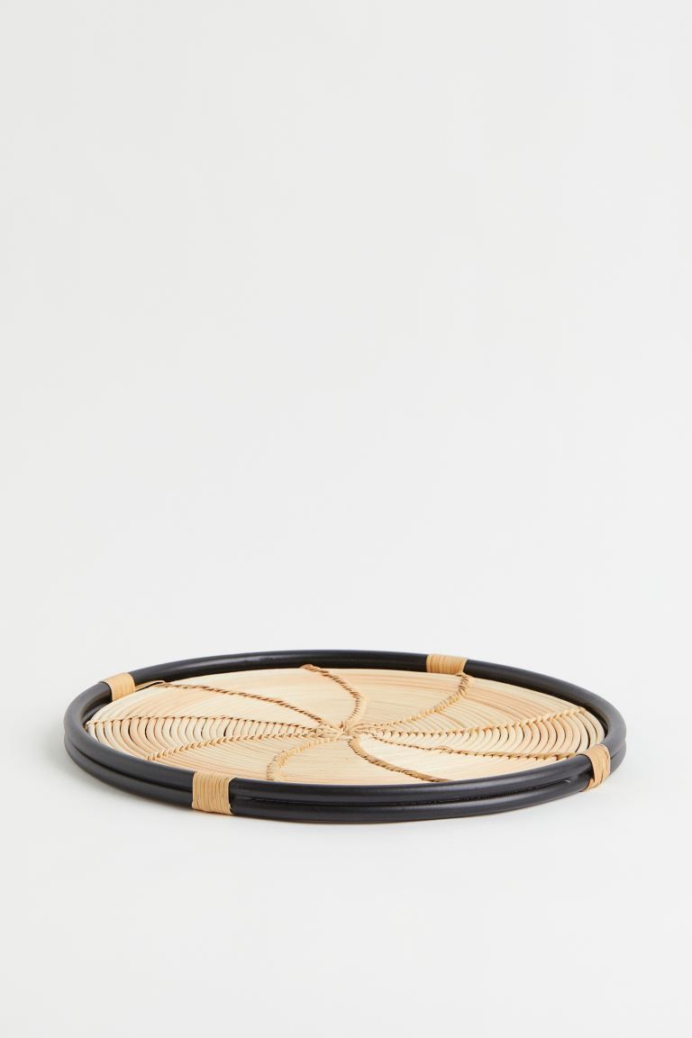 New ArrivalRound, handmade rattan tray with a small rim and patterned front. As this item is made... | H&M (US)