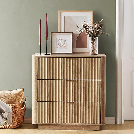 mopio Brooklyn 3 Drawer Oak Dresser, Mid Century Modern Chest of Drawers, Wood Credenza, Tall Nig... | Amazon (US)