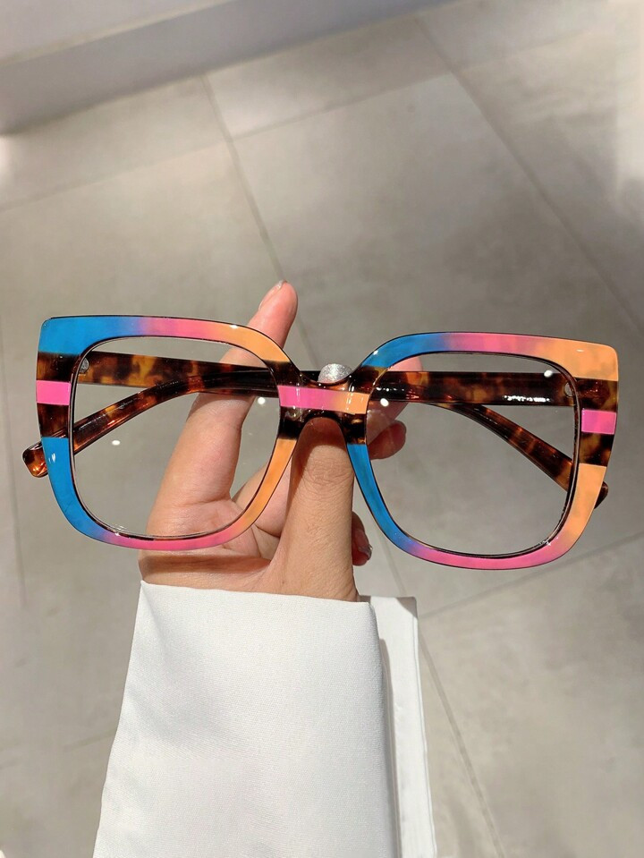 1pc Women's New Three-Color Cat Eye Plain Glasses Big Frame Fashion Leopard Print Design Blue Lig... | SHEIN