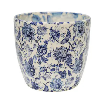 allen + roth Round 6.496-in W x 6.7-in L x 6.496-in H Blue Ceramic Indoor Planter Lowes.com | Lowe's