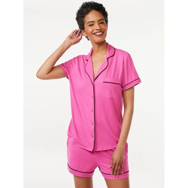 Joyspun Women's Knit Notch Collar Top and Shorts Pajama Set, 2-Piece, Sizes S to 3X | Walmart (US)