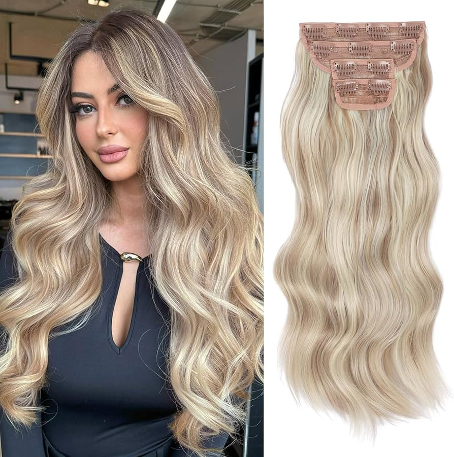 Vigorous Clip in Hair Extensions 20Inch Ash Blonde Mixed Bleach Blonde Synthetic Hair Extensions ... | Amazon (US)