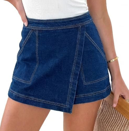 GOBLES Women's Summer Classic High-Waisted Denim Skort Jean Skirt Shorts with Pockets | Amazon (US)