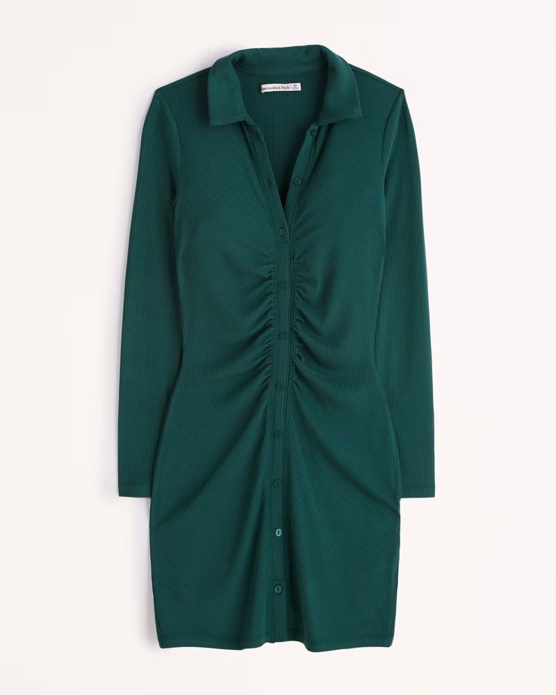 Women's Long-Sleeve Ruched Shirt Dress | Women's Dresses & Jumpsuits | Abercrombie.com | Abercrombie & Fitch (US)