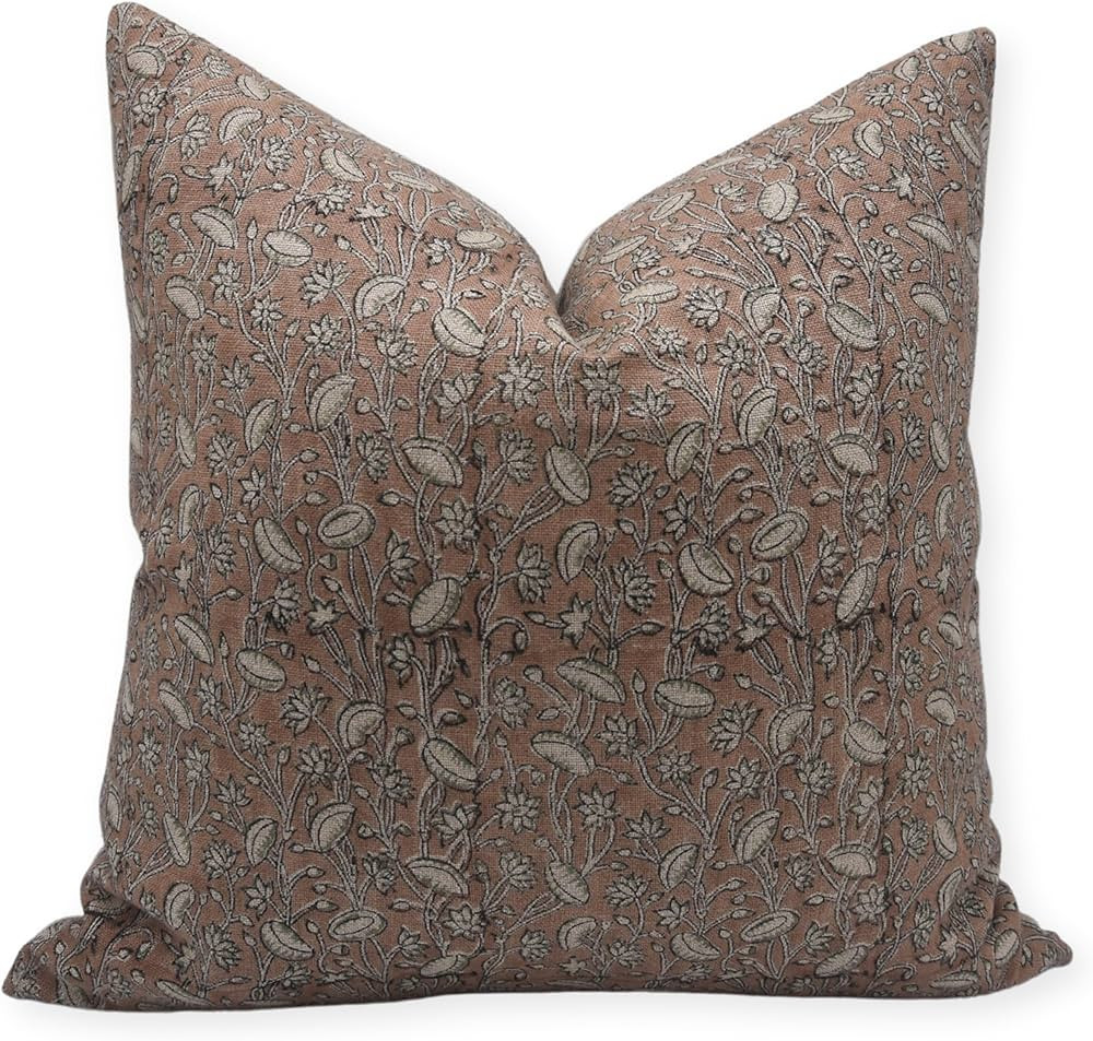 Block Print Thick Linen 20x20 Throw Pillow Covers, Decorative Handmade Vintage Pillow Covers for ... | Amazon (US)