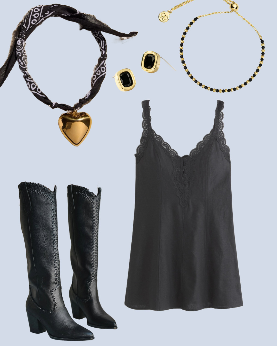 All black everything for the perfect country concert night 🖤 This look features a stunning black dress with lace detailing for that feminine western flair, paired with classic black cowgirl boots and bold gold + black jewelry to elevate the whole vibe. Whether you’re heading to a summer country concert, rodeo, or Nashville night out — this outfit brings all the southern glam energy 🤠✨

#CountryConcertOutfit #WesternStyle #BlackDressOutfit #LaceDressLook #CowgirlBoots #CountryGlam #ConcertStyleInspo #NashvilleFashion #SouthernStyle #LTKConcertLook #LTKOutfitInspo #WesternChic #CountryNightLook #FestivalFashion #LTKStyle 

 #LTKSeasonal #LTKSaleAlert #LTKPetite