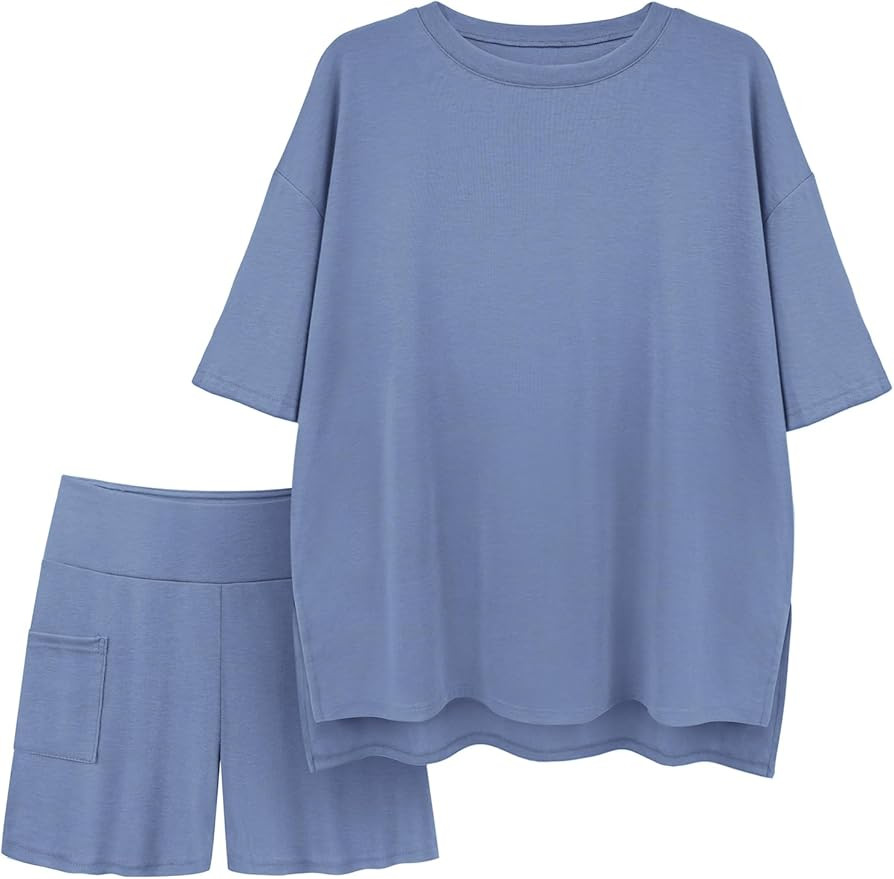 ATHMILE Womens Two Piece Short Lounge Sets Spring Summer Casual Oversized Shirts Airport Travel O... | Amazon (US)