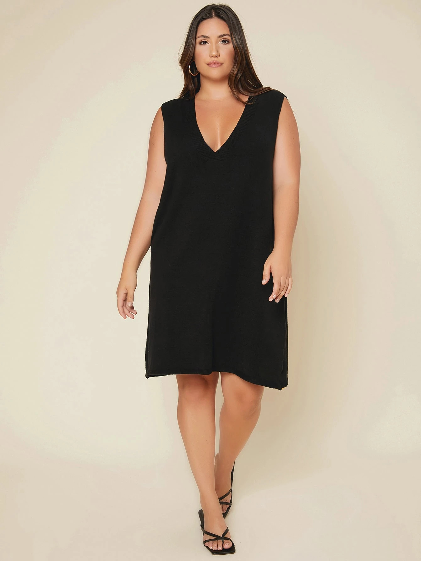 SHEIN Plus V Neck Solid Sweater Dress | SHEIN