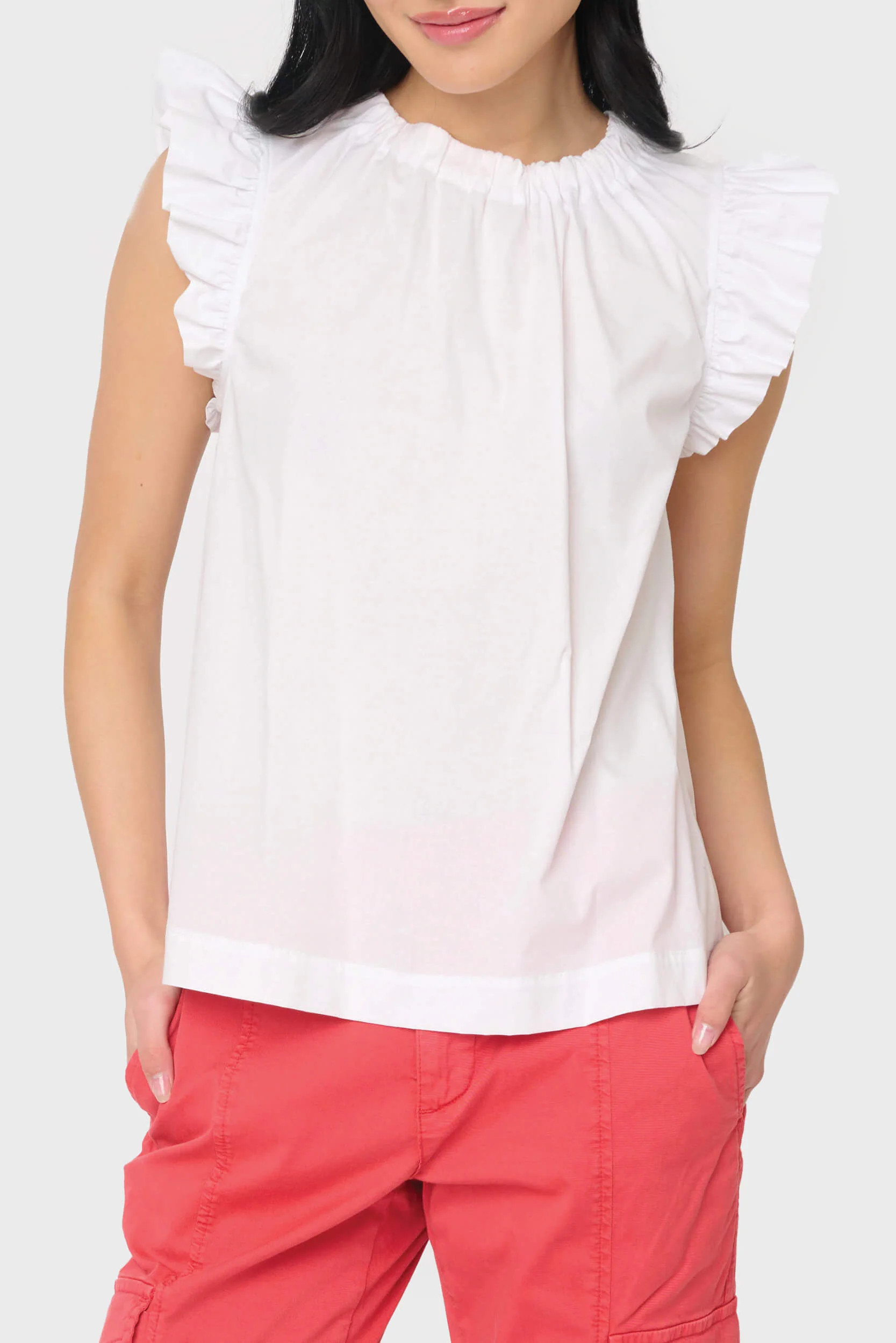 Poplin Flutter Sleeve Top with Grosgrain Ribbon Tie | Gibson