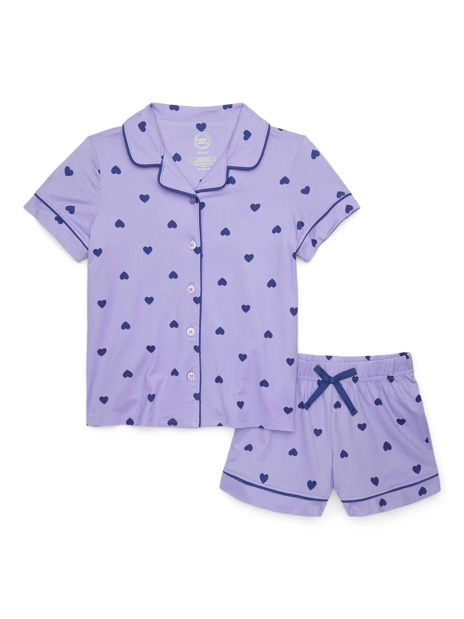 Wonder Nation Girls Button Front Pajama Top & Shorts Set, 2-Piece, Sizes 4-18 & Plus | Walmart (US)
