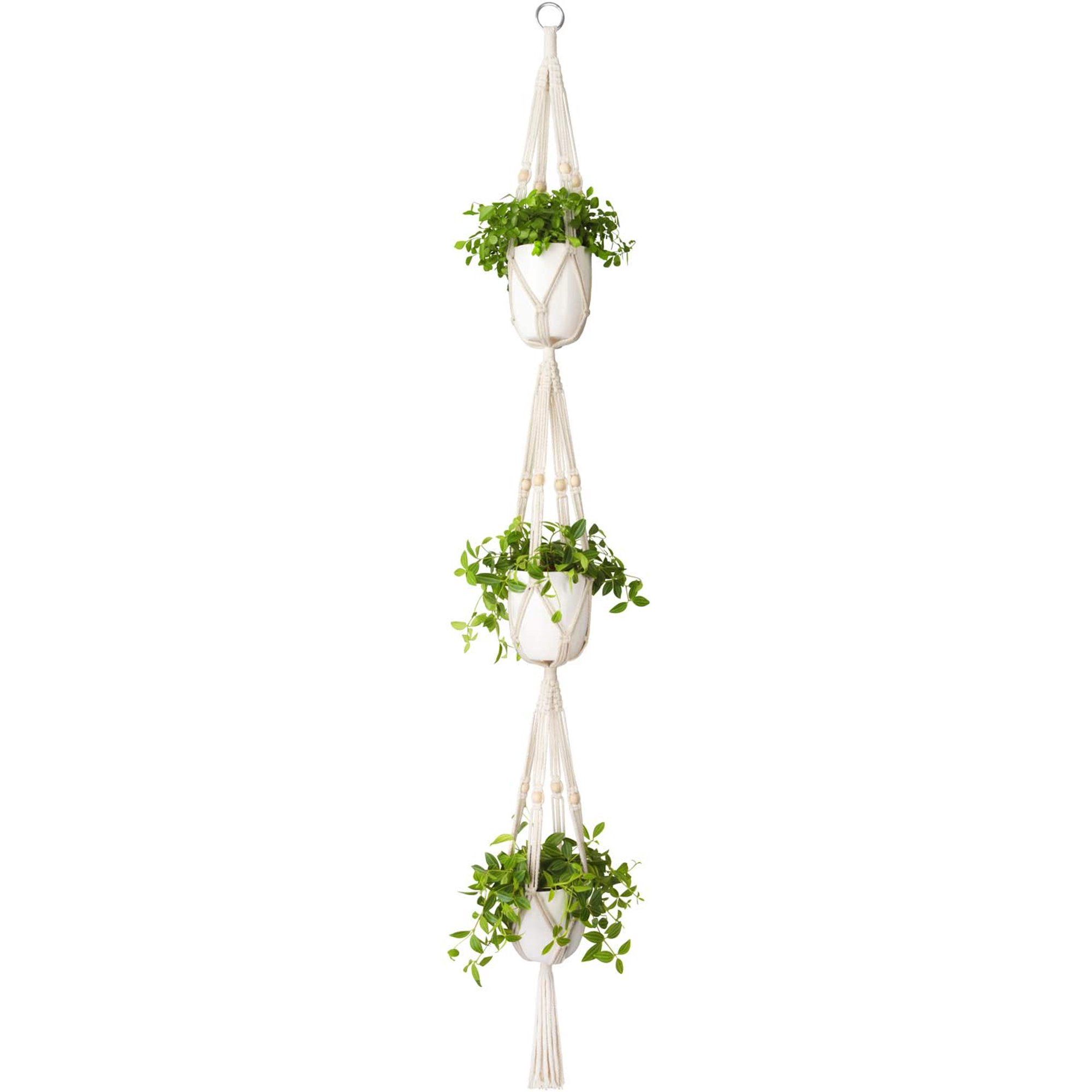 Macrame Plant Hanger 3 Tier Indoor Outdoor Hanging Planter Basket Cotton Rope with Beads 70 Inche... | Walmart (US)