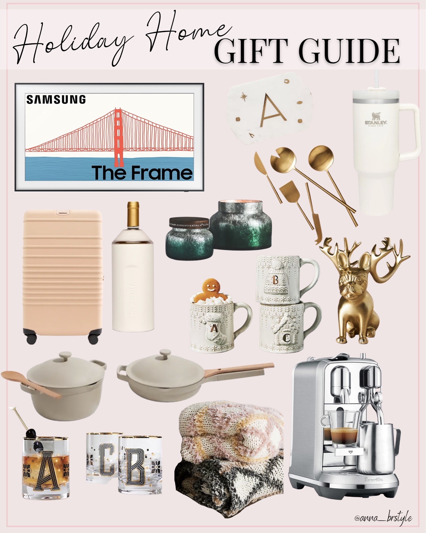 holiday home gift guide / gifts for the home / house warming gifts for the holiday / frame samsung tv / wine holder / coasters / out place pot & pan set / coffee mugs / espresso machine / stanley cup / candles 

#LTKHoliday #LTKhome #LTKSeasonal