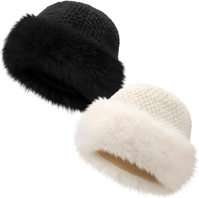 Geyoga 2 Pack Fur Hats for Women Fuzzy Bucket Hat Plush Winter Soft Faux Fur Slouchy Bucket Warm ... | Amazon (US)