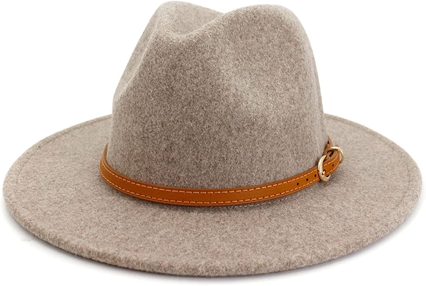 Gossifan Classic Wool Fedora Hats Wide Brim Belt Buckle for Women & Men | Amazon (US)
