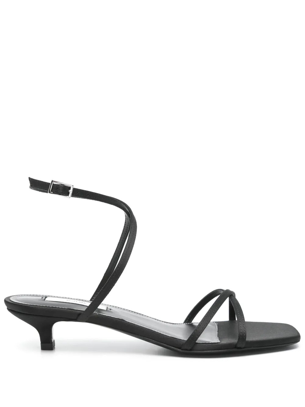 TOTEME 50mm Satin Crossover Sandals | Black | FARFETCH | Farfetch Global