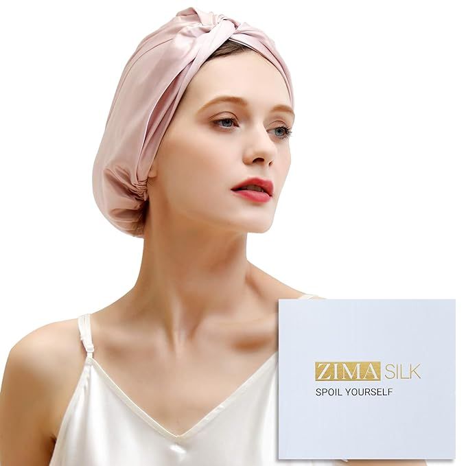 ZIMASILK 22 Momme 100% Mulberry Silk Sleep Cap for Women Hair Care,Natural Silk Night Bonnet with... | Amazon (US)