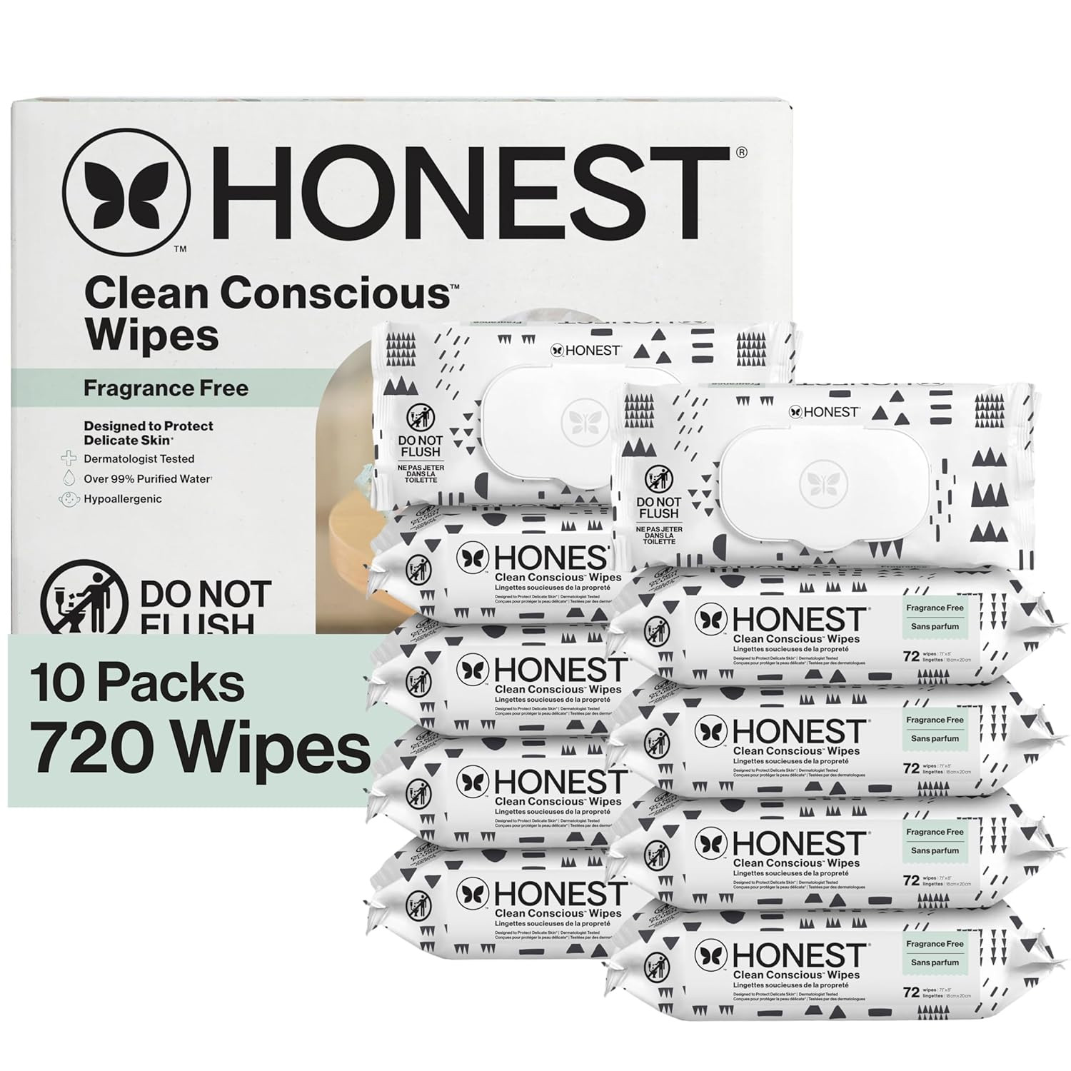 The Honest Company Baby Wipes for Sensitive Skin, Hypoallergenic, Fragrance-Free, Multi-Use, Patt... | Amazon (US)