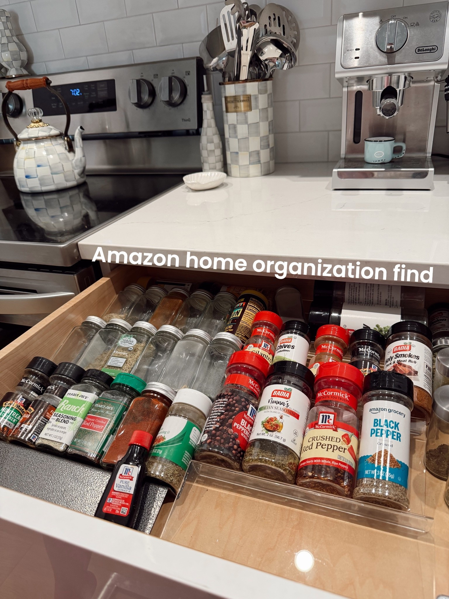 amazon home organization find ✨ this spice drawer organizer made my kitchen feel so much less chaotic and now i can actually see/find every spice without digging through the drawer 😭

#LTKdayinmylife #LTKHome #LTKfoodie