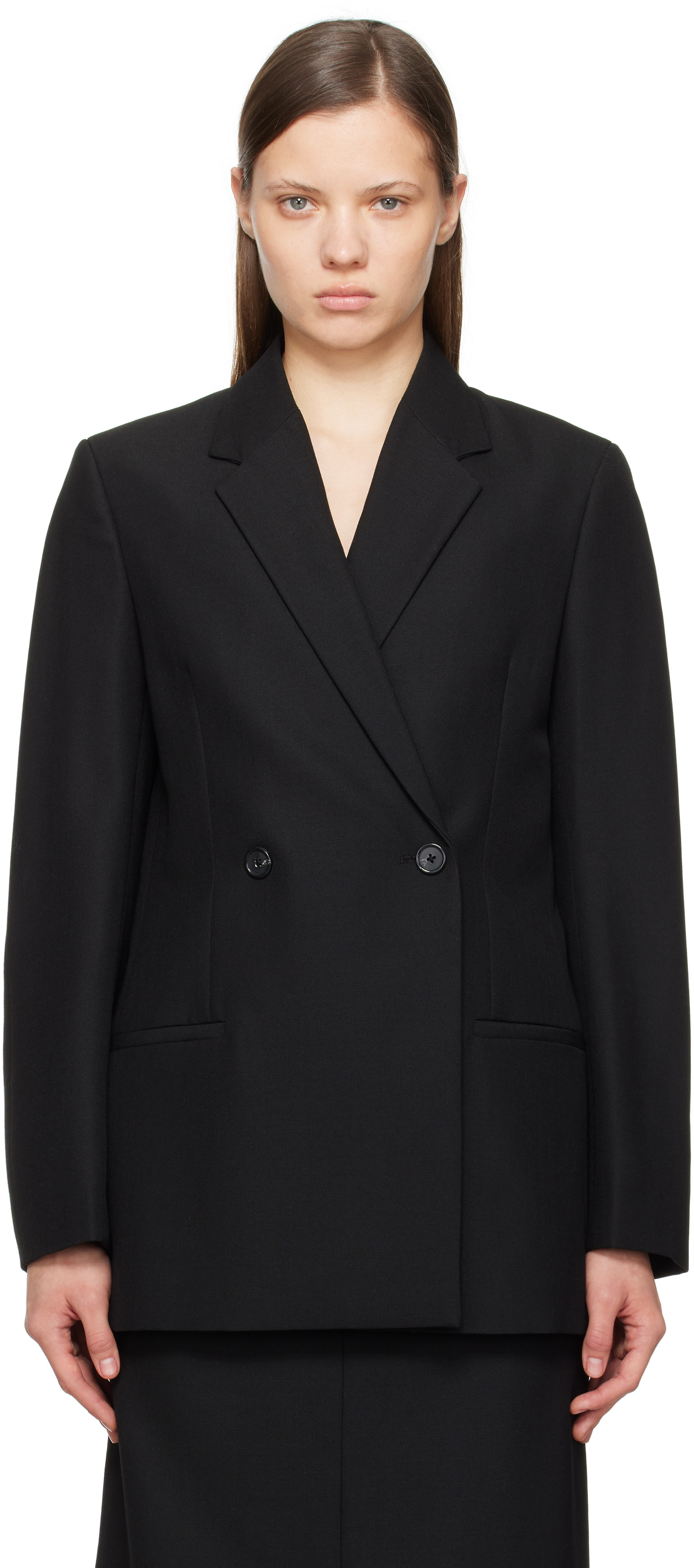 TOTEME Black Double-Breasted Blazer | SSENSE