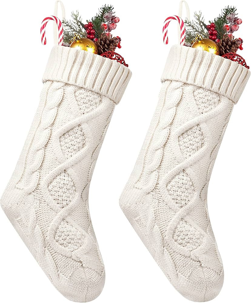 Fesciory 2 Pack Christmas Stockings 18 Inches Large Size Cable Knitted Stocking Gifts & Decoratio... | Amazon (US)