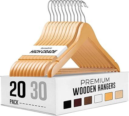 Cozymood Sturdy Wooden Hangers 20 Pack Durable & Slim Clothes Hanger with 360° Rotatable Hook Na... | Amazon (US)