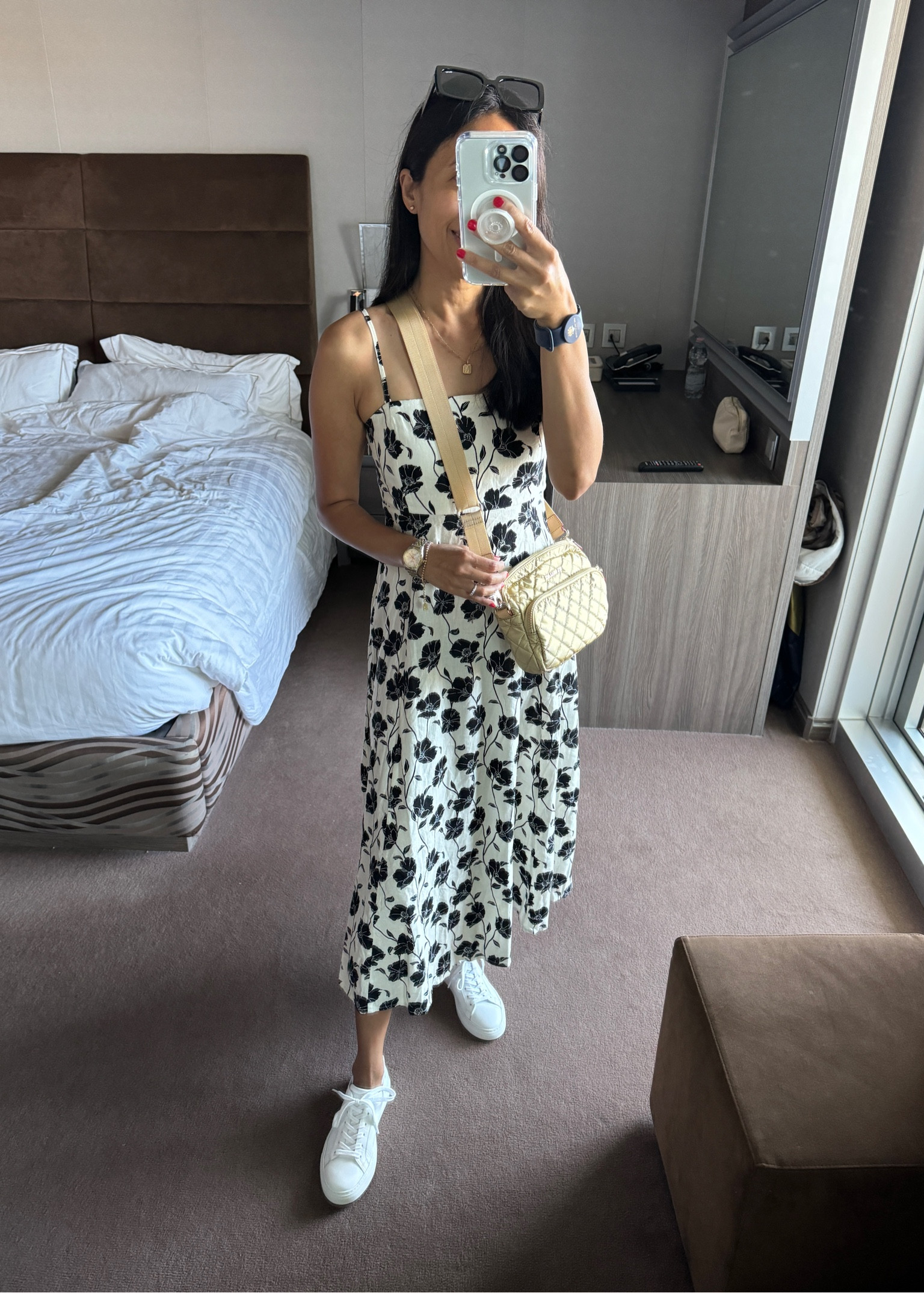 Mediterranean cruise. Europe.  Italy. This is one of my vacation dresses from our recent cruise. Linen dress can also be worn strapless. 
Crossbody bag. 
Travel bag. 
White sneakers. 
Sunglasses   #ltktravel #ltkfindsunder100 #ltkover40