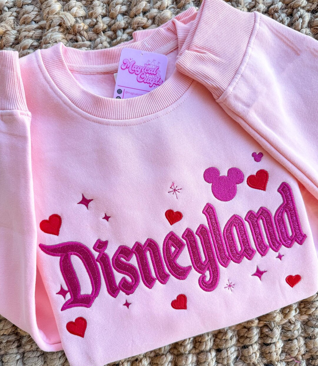 Disneyland Glitter Embroidered Crewneck - Pink - Etsy | Etsy (US)