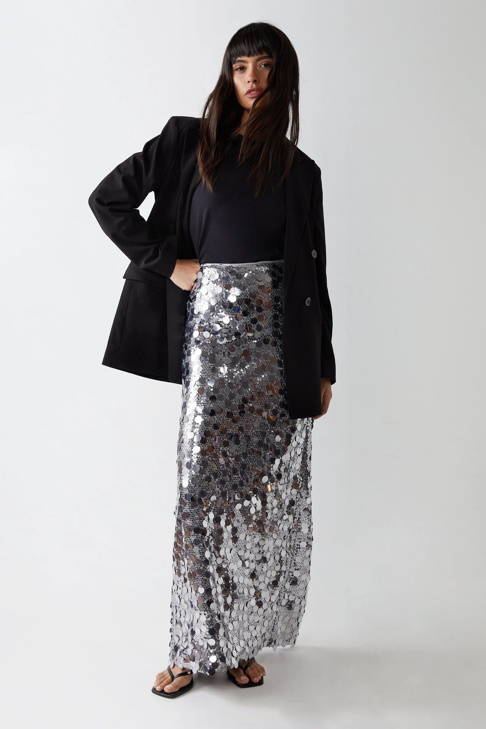 Premium Disc Sequin Maxi Skirt | Warehouse UK & IE