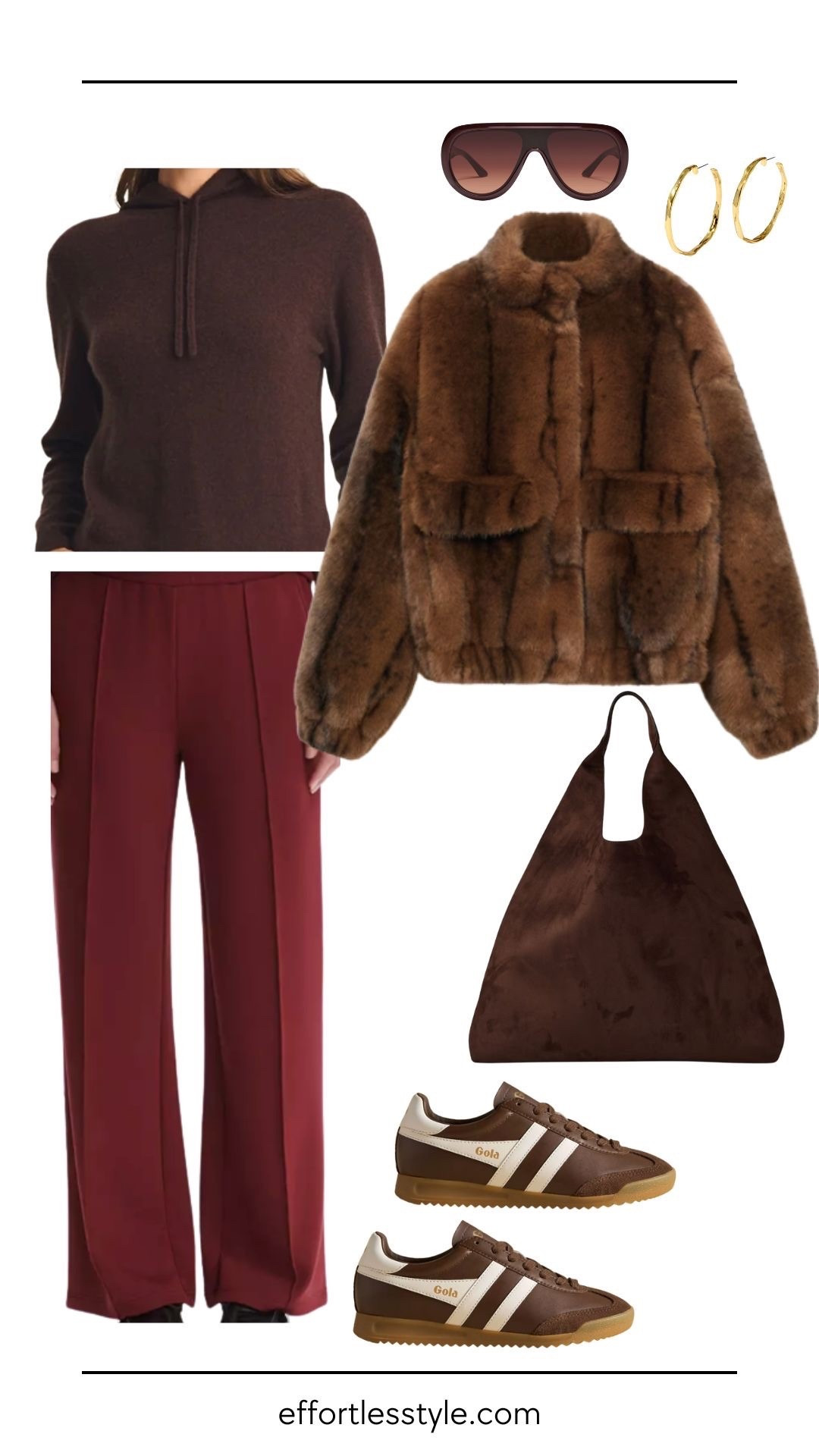 This look is the perfect blend of cozy and street chic. Luxe textures meet sporty ease with the track pants, cashmere sweater and faux fur bomber. Finish off the look with a brown retro sneaker for an relaxed yet undeniably cool day time look.

#LTKgrwm #LTKSeasonal #LTKBeauty