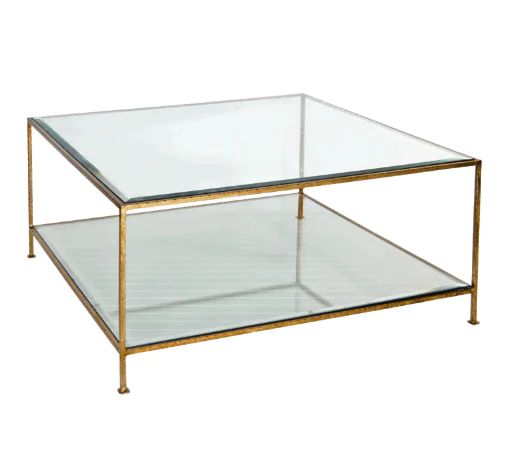 Hammered Gold Leaf Square Coffee Table with Beveled Glass Tops | Burke Decor
