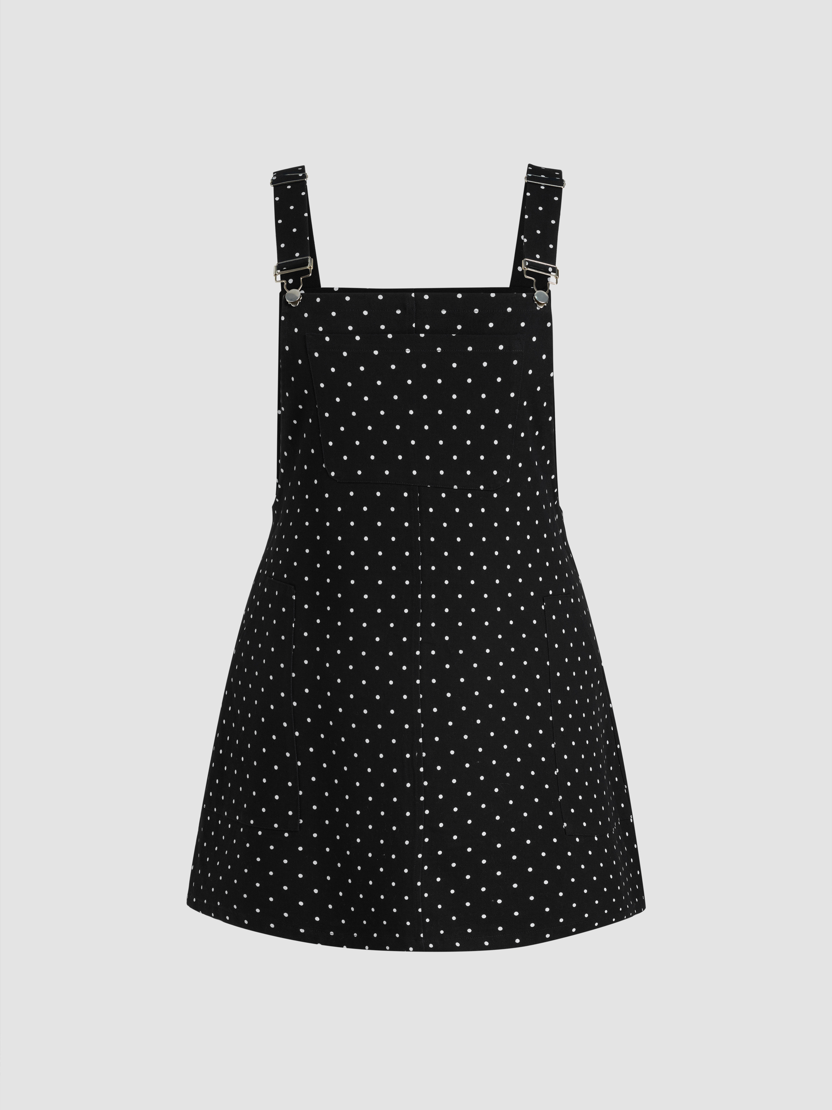 Woven 100% Cotton Square Neck Polka Dot Buckle Pocket Mini Dress Curve & Plus For School | Cider