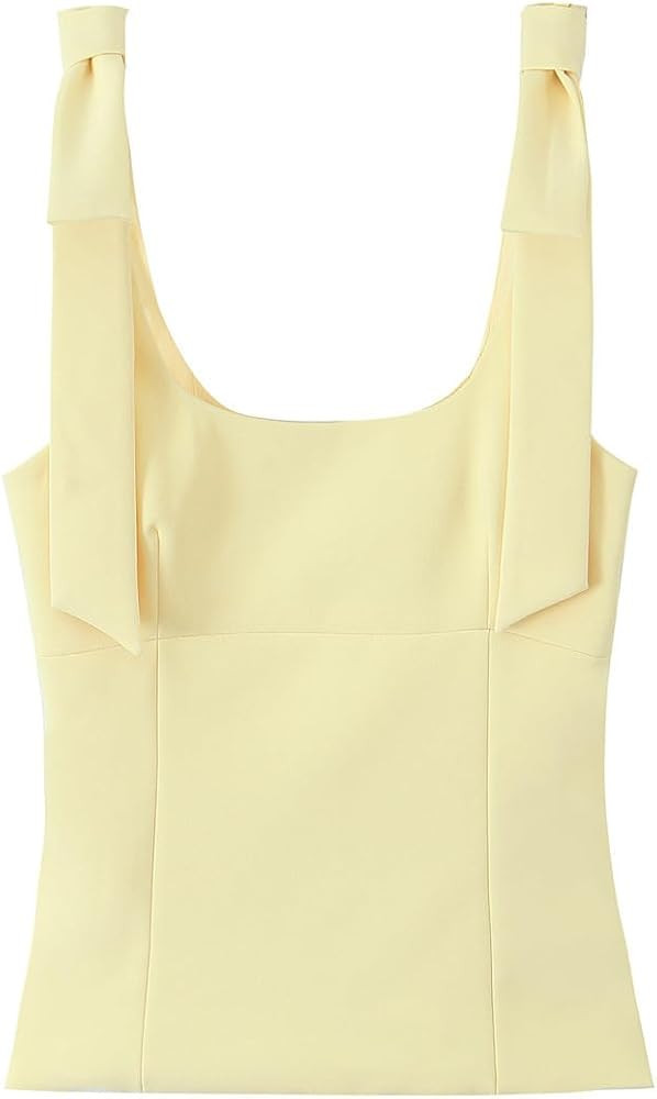 Women Sexy Square Neck Tie Shoulder Crop Tank Summer Solid Sleeveless Zipper Side Tie Strap Going... | Amazon (US)