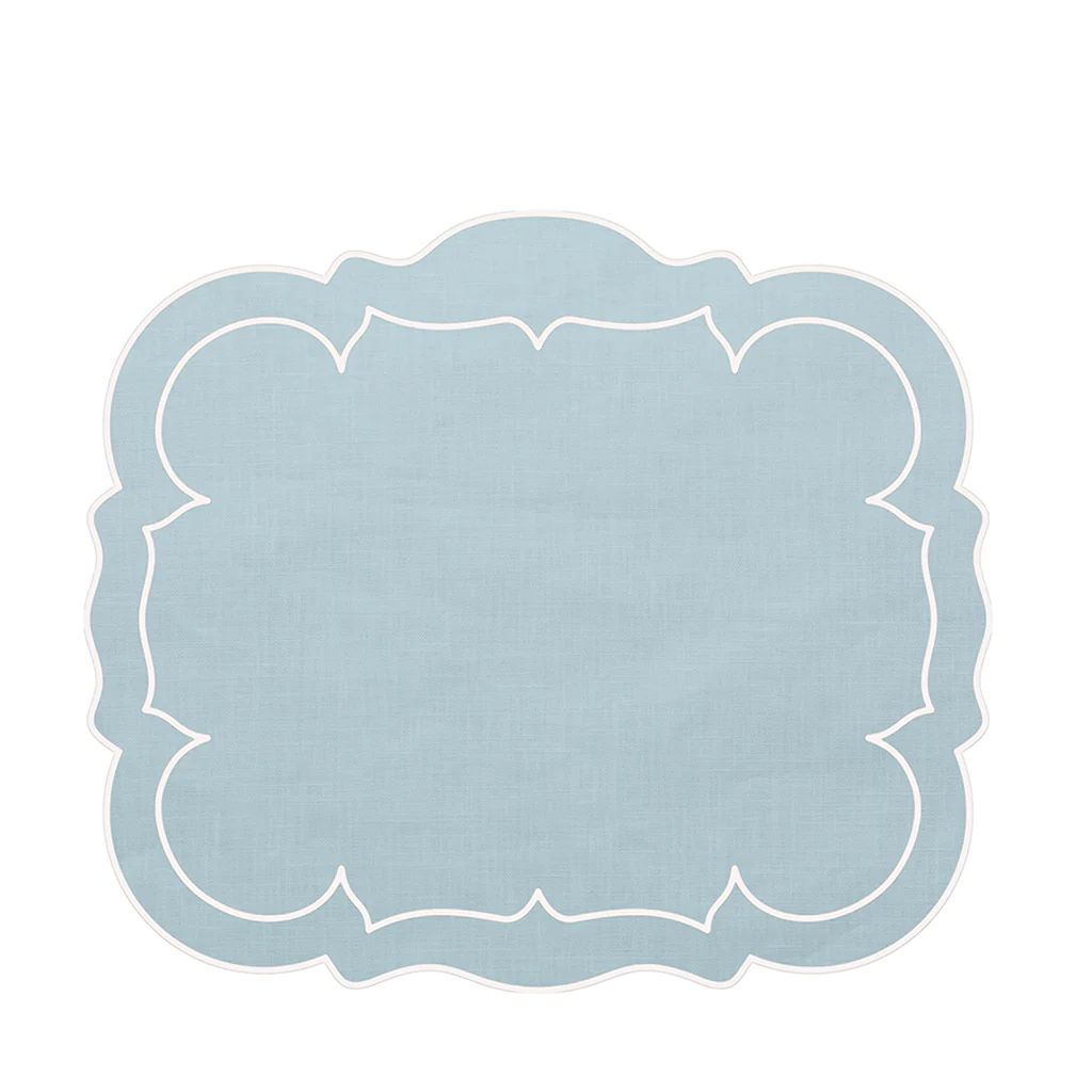 Scalloped Rectangle Placemat, White/Light Blue | Blue Print