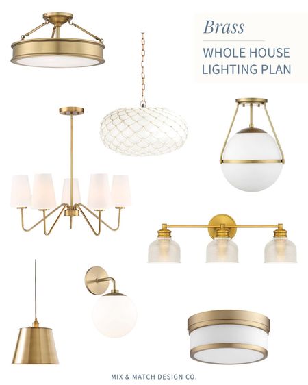 Need help picking out light fixtures for your whole house? I’ve got three plans in different finishes with coordinating light fixtures - this is the brass one! Check out my other posts for polished nickel and matte black.

P.S. I love mixing metals too, but I’m keeping it simple with these plans!