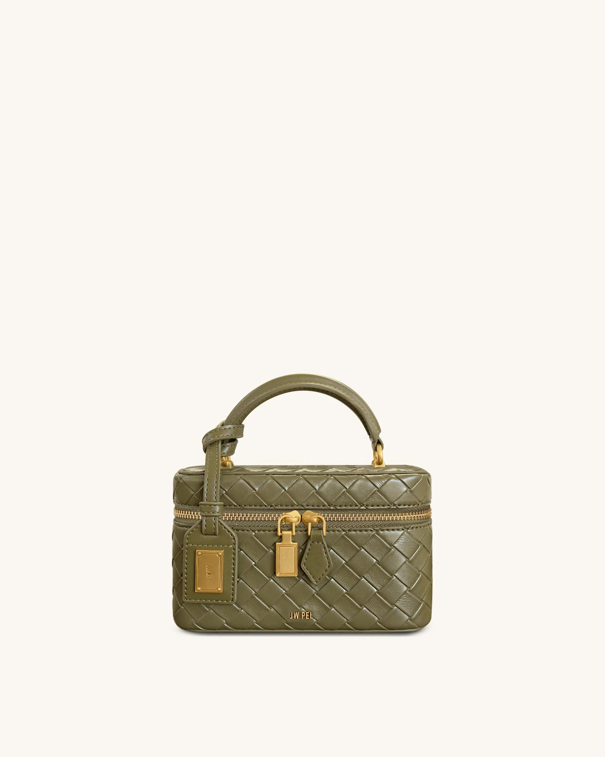 Cleo Woven Texture Box Shape Top Handle Bag - Olive Green | JW PEI US