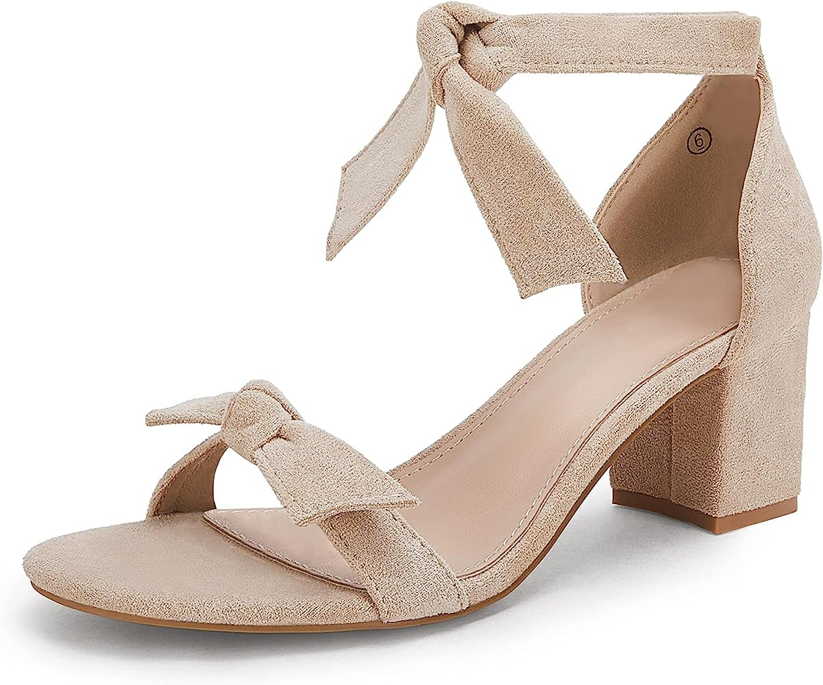 Coutgo Womens Bowknot Ankle Strap Heeled Sandals Mid Block Heel Round Open Toe Summer Wedding Dre... | Amazon (US)