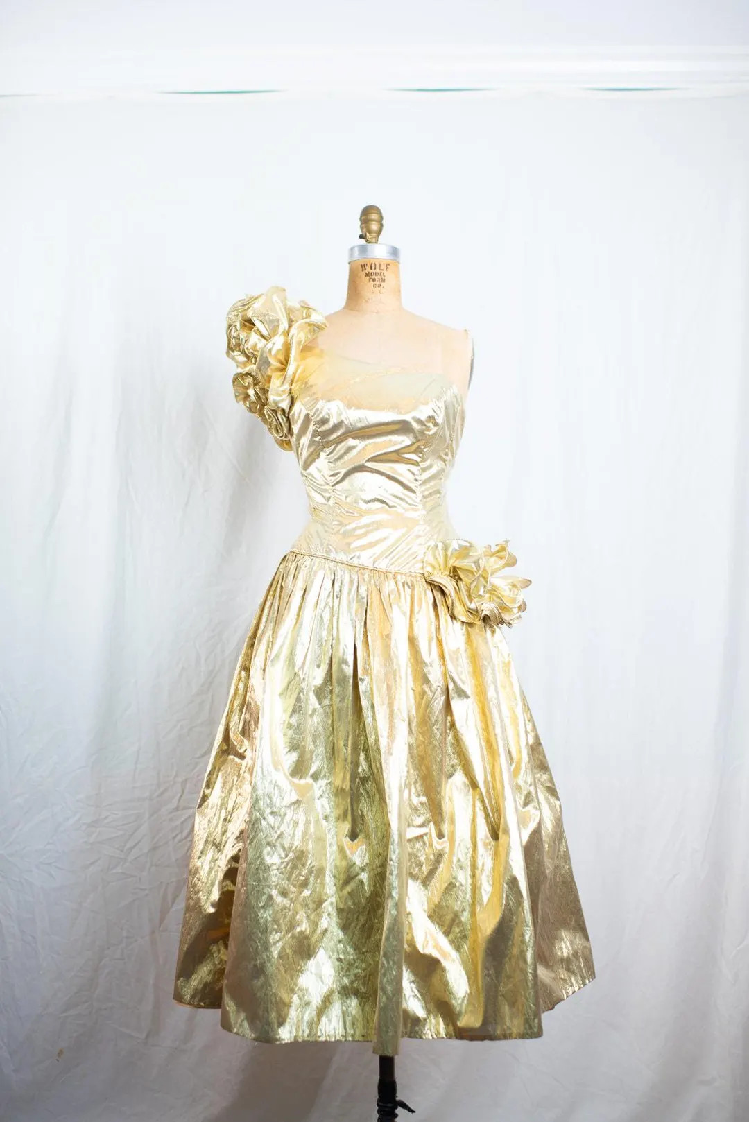 Vintage 80s Gold Lamé Prom Dress Mike Benet Ballgown, One Shoulder Ruffled Metallic Glam Evening... | Etsy (US)