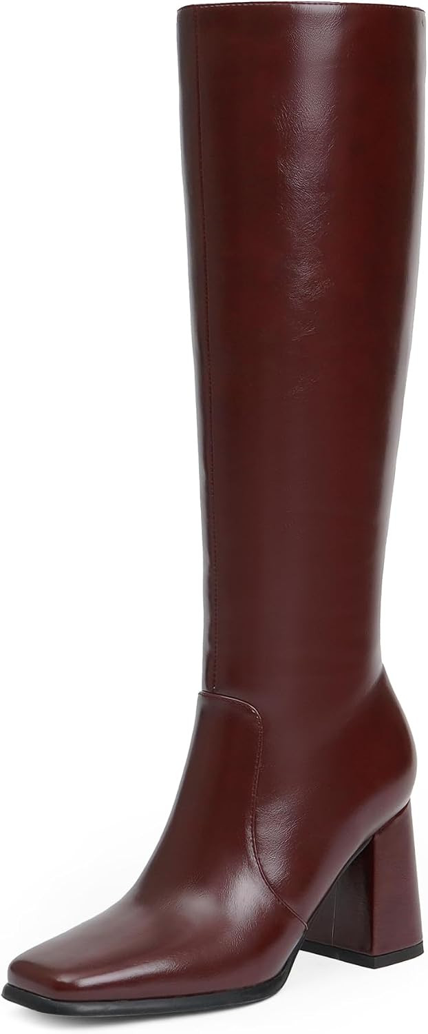 Knee High Boots Women Square Toe Chunky Heel Fashion Tall Boots | Amazon (US)