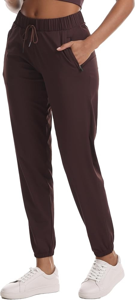Haowind Women's High-Stretch Workout Joggers with Deep Zipper Pockets - Elastic Waist Yoga Pants ... | Amazon (US)
